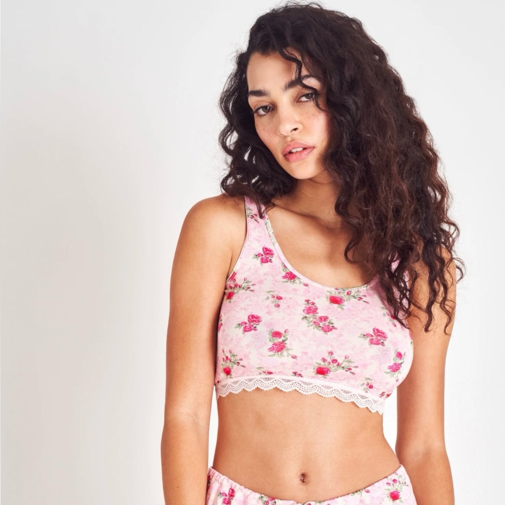 LoveShackFancy Pink Ivy Floral Bralette Size Medium